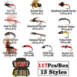 24-117Pcs Fly Fishing Flies Assortment Waterproof Fly Box Dry/Wet Flies Nymphs Flies Streamer Flies Trout Bass Fishing Lure