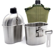 0.5L 1L Stainless Steel Military Canteen Portable Cup Green Cover Camping Hiking Army Camping Picnic Tableware Travel Accessorie